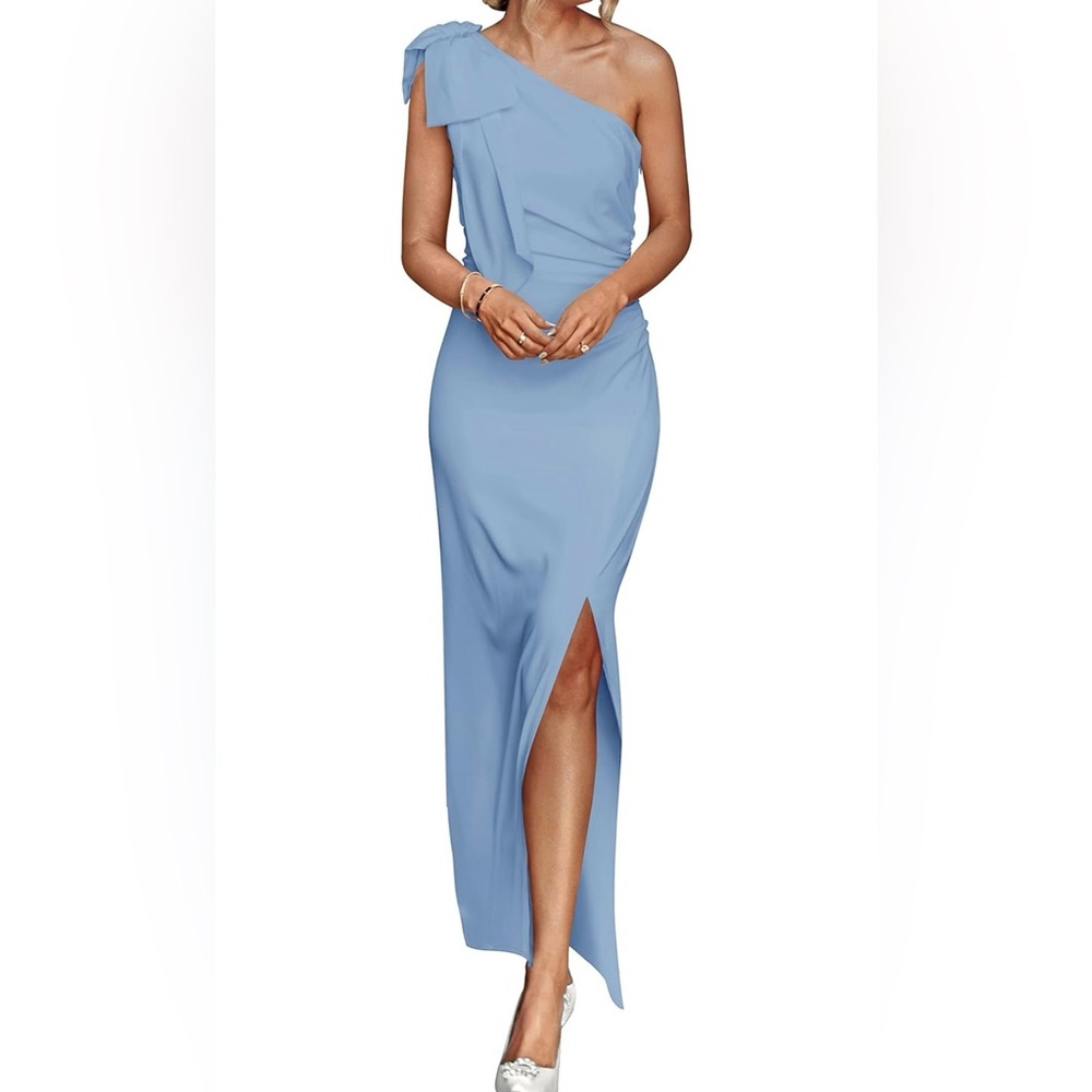 Pretty Garden Blue Gray One Shoulder Maxi Dress - Size M - New without tags